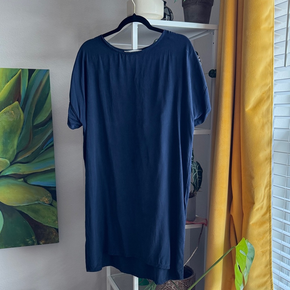 Elizabeth Suzann Georgia Dress in Navy Blue Silk Short Sleeve Dress one size
